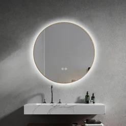 Miroir Lumineux|Luxury Bain Miroir salle de bain LED rond 80cm anti buée avec cadre doré LB-4647GA