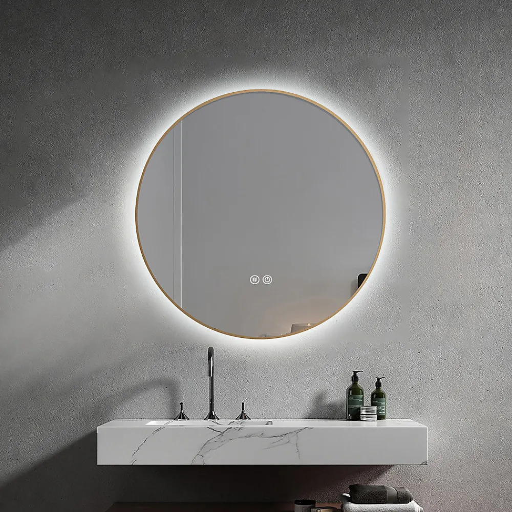 Miroir Lumineux|Luxury Bain Miroir salle de bain LED rond 80cm anti buée avec cadre doré LB-4647GA
