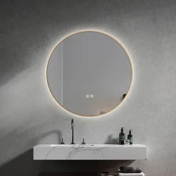 Miroir Lumineux|Luxury Bain Miroir salle de bain LED rond 80cm anti buée avec cadre doré LB-4647GA