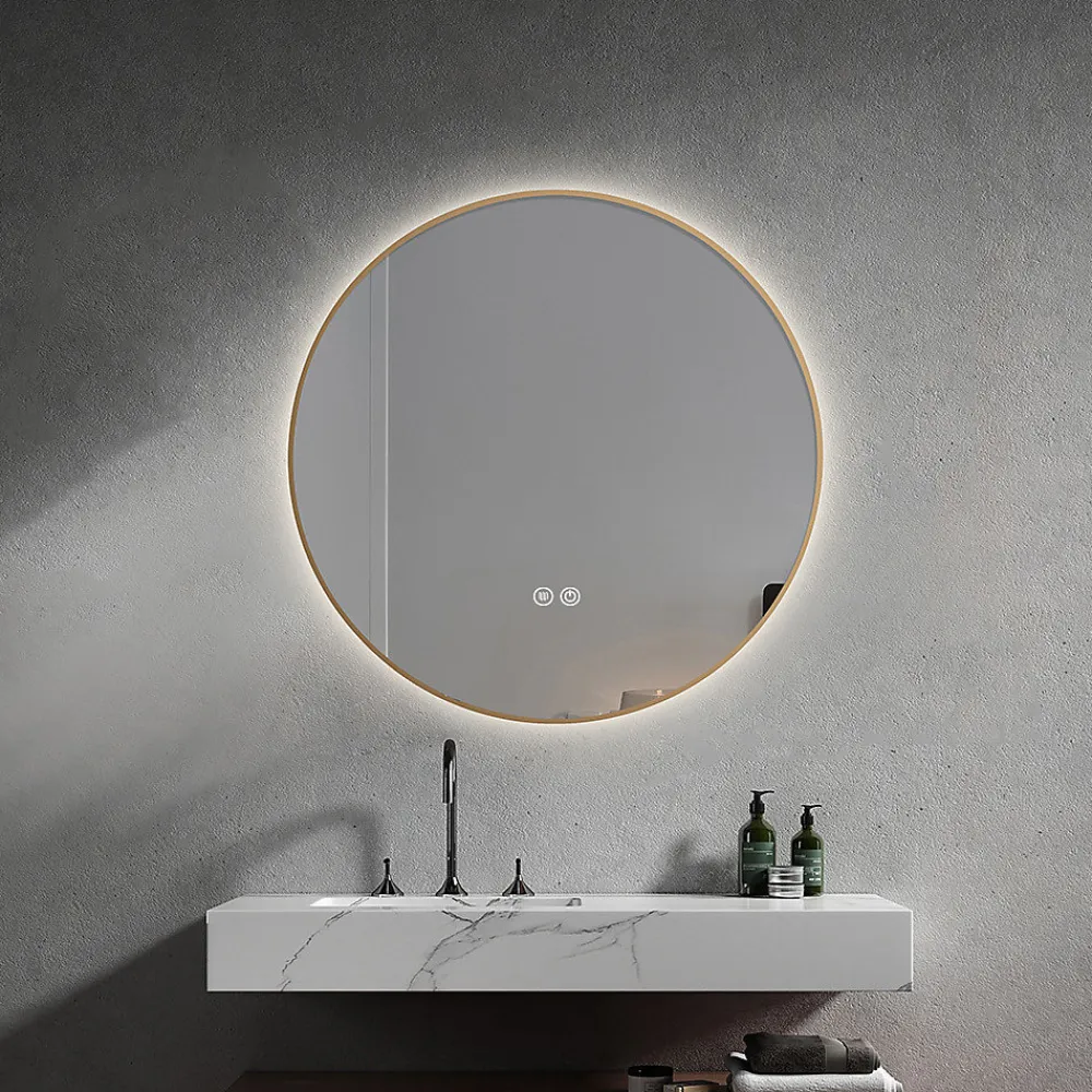 Miroir Lumineux|Luxury Bain Miroir salle de bain LED rond 80cm anti buée avec cadre doré LB-4647GA