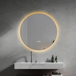 Miroir Lumineux|Luxury Bain Miroir salle de bain LED rond 80cm anti buée avec cadre doré LB-4647GA