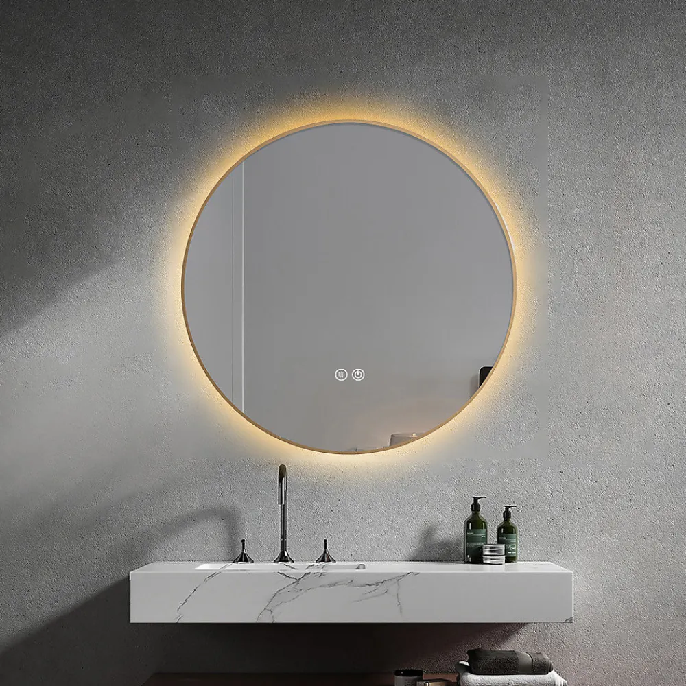 Miroir Lumineux|Luxury Bain Miroir salle de bain LED rond 80cm anti buée avec cadre doré LB-4647GA