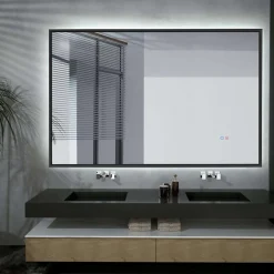 Miroir Lumineux|Ledimex Miroir Salle de Bain LED Réglable 120x80cm - Noir Mat - Commandes Tactiles & Anti-Buée - CALIFORNIA