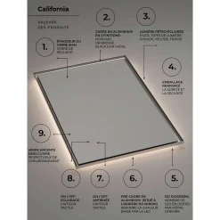 Miroir Lumineux|Ledimex Miroir Salle de Bain LED Réglable 120x80cm - Noir Mat - Commandes Tactiles & Anti-Buée - CALIFORNIA