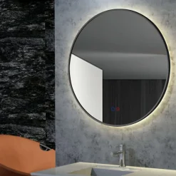 Ledimex Miroir Salle de Bain LED Rétro-éclairé Réglable D60cm - Noir Mat - Commandes Tactiles & Anti-Buée - FUN