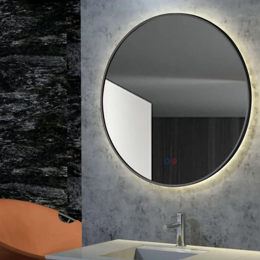 Ledimex Miroir Salle de Bain LED Rétro-éclairé Réglable D60cm - Noir Mat - Commandes Tactiles & Anti-Buée - FUN