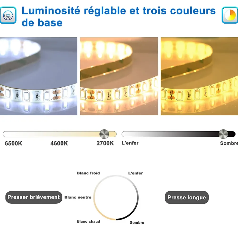 AICA Sanitaire Miroir salle de bain LED 60x80cm tricolore + anti-buée + dimmable + mémoire,