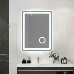 Miroir Lumineux|Luxury Bain Miroir salle de bain LED 60x80cm anti buée avec LED 3 couleurs et loupe x3 LB-3612