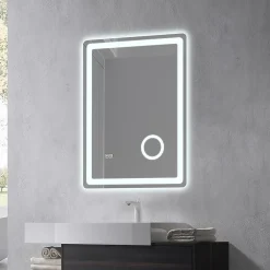 Miroir Lumineux|Luxury Bain Miroir salle de bain LED 60x80cm anti buée avec LED 3 couleurs et loupe x3 LB-3612
