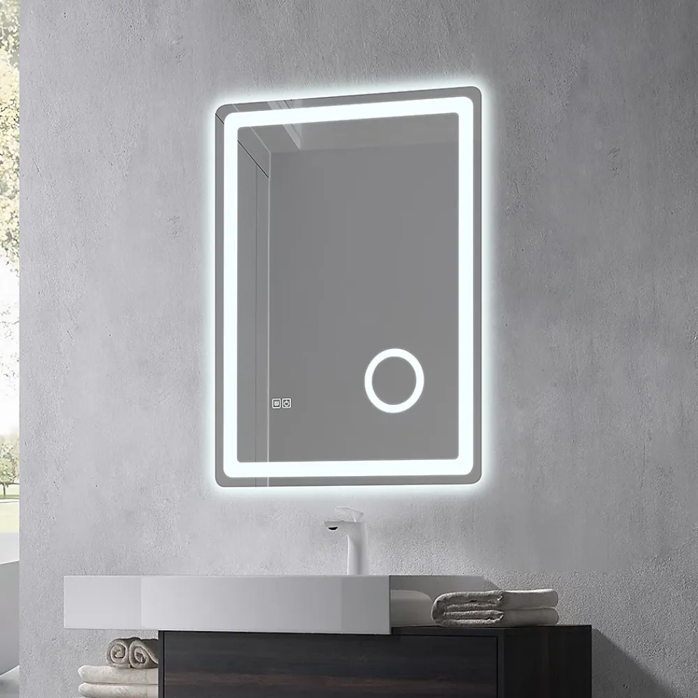 Miroir Lumineux|Luxury Bain Miroir salle de bain LED 60x80cm anti buée avec LED 3 couleurs et loupe x3 LB-3612
