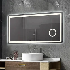 Luxury Bain Miroir salle de bain LED 120x60cm anti buée avec LED 3 couleurs et loupe x3 LB-3612
