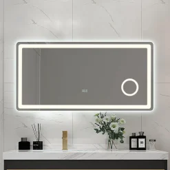 Luxury Bain Miroir salle de bain LED 120x60cm anti buée avec LED 3 couleurs et loupe x3 LB-3612