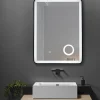 Miroir Lumineux|Luxury Bain Miroir salle de bain LED 60x80cm anti buée avec cadre en aluminium noir et loupe grossissante x3 LuxuryBain