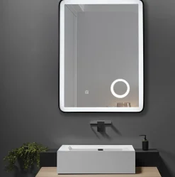 Miroir Lumineux|Luxury Bain Miroir salle de bain LED 60x80cm anti buée avec cadre en aluminium noir et loupe grossissante x3 LuxuryBain