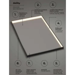 Ledimex Miroir Salle de Bain LED Réglable 80x100cm - Noir Mat - Anti-Buée & Détecteur de Mouvement - ABILITY