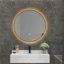 Miroir Lumineux|Luxury Bain Miroir salle de bain LED rond 80cm anti buée avec cadre noir LB-4647BA