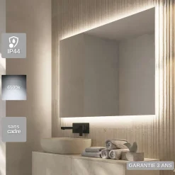 Miroir Lumineux|Ledimex Miroir Salle de Bain LED Rétro-Éclairé (6500K) - 80x80cm - Verre Sécurité 5mm - SUECIA