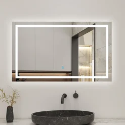 AICA Sanitaire Miroir salle de bain led anti-buée, avec éclairage LED 110 x 80cm réversible, IP44 commande par effleurement,