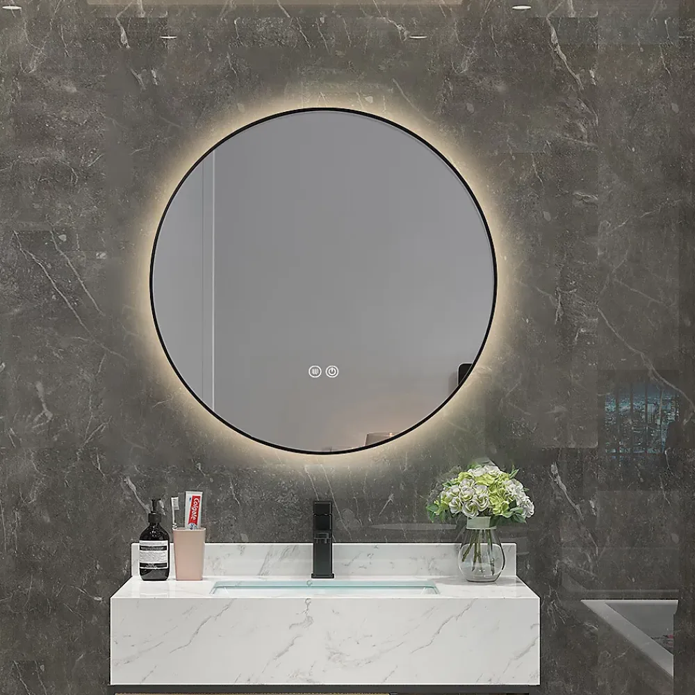 Miroir Lumineux|Luxury Bain Miroir salle de bain LED rond 90cm anti buée avec cadre noir LB-4647BA