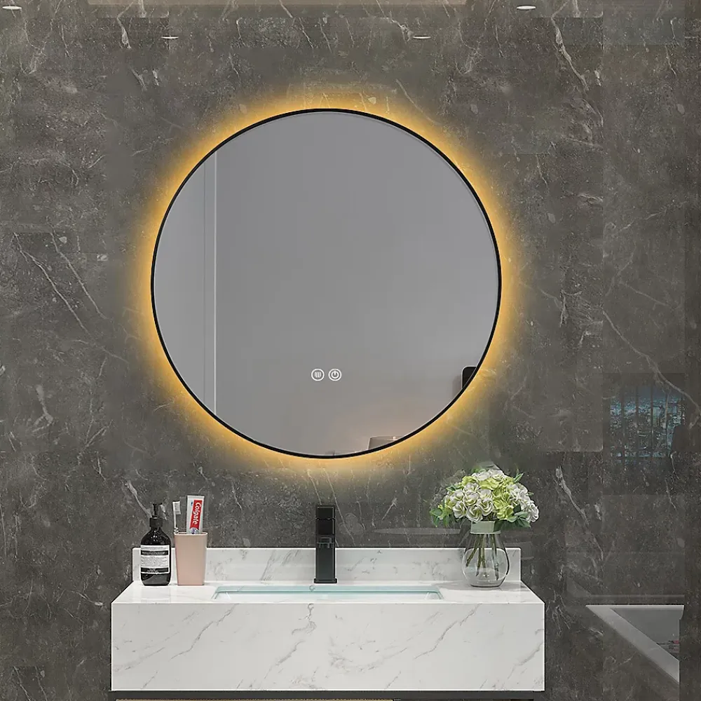 Miroir Lumineux|Luxury Bain Miroir salle de bain LED rond 90cm anti buée avec cadre noir LB-4647BA