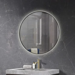 Miroir Lumineux|Luxury Bain Miroir salle de bain LED rond 90cm anti buée avec cadre noir LB-4647BA