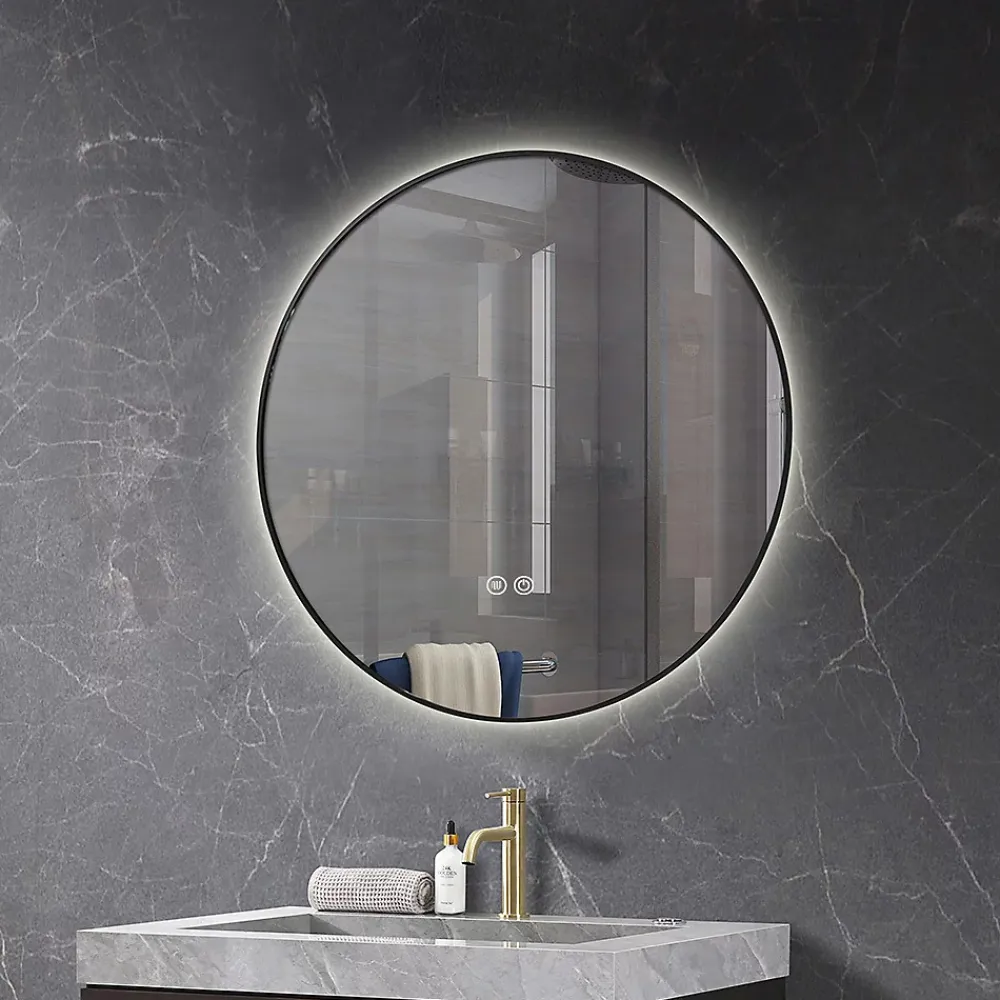 Miroir Lumineux|Luxury Bain Miroir salle de bain LED rond 90cm anti buée avec cadre noir LB-4647BA