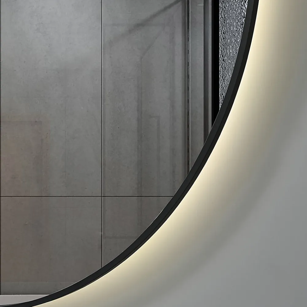 Miroir Lumineux|Luxury Bain Miroir salle de bain LED rond 90cm anti buée avec cadre noir LB-4647BA