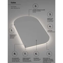 Miroir Lumineux|Ledimex Miroir Salle de Bain LED Rétro-éclairé (3000K) - 60x110cm - Anti-Buée & Détecteur de Mouvement - GALES