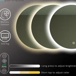 Lomazoo Miroir salle de bain Dallas avec LED 80 cm rond