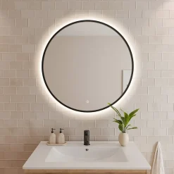 Lomazoo Miroir salle de bain Torino avec LED 80 cm rond Noir