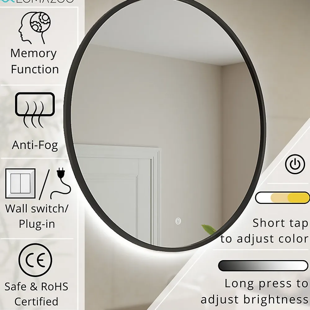 Lomazoo Miroir salle de bain Torino avec LED 80 cm rond Noir