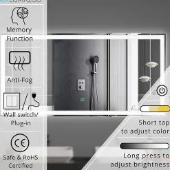 Miroir Lumineux|Lomazoo Miroir salle de bain Memphis avec LED 120 x 60 cm