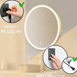 Lomazoo Miroir salle de bain Paris avec LED 80 cm doré rond