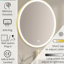 Lomazoo Miroir salle de bain Paris avec LED 80 cm doré rond