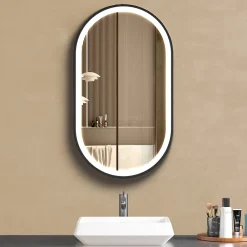 Miroir Lumineux|Lomazoo Miroir salle de bain Dortmund avec LED 40x70 cm ovale noir