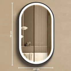 Miroir Lumineux|Lomazoo Miroir salle de bain Dortmund avec LED 40x70 cm ovale noir