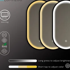 Miroir Lumineux|Lomazoo Miroir salle de bain Dortmund avec LED 40x70 cm ovale noir