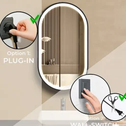 Miroir Lumineux|Lomazoo Miroir salle de bain Dortmund avec LED 40x70 cm ovale noir