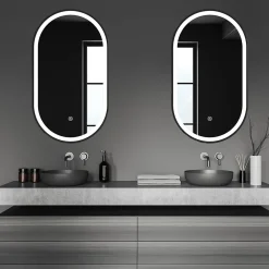 Miroir Lumineux|Lomazoo Miroir salle de bain Dortmund avec LED 40x70 cm ovale noir