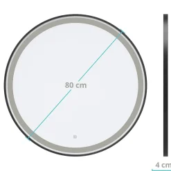 Miroir Lumineux|Lomazoo Miroir salle de bain Florence avec LED 80 cm noir rond