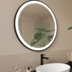 Miroir Lumineux|Lomazoo Miroir salle de bain Florence avec LED 80 cm noir rond