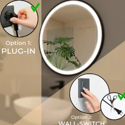Miroir Lumineux|Lomazoo Miroir salle de bain Florence avec LED 80 cm noir rond