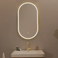 Miroir Lumineux|Lomazoo Miroir salle de bain lumineux LED Hamburg 50x70 cm ovale doré