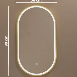 Miroir Lumineux|Lomazoo Miroir salle de bain lumineux LED Hamburg 50x70 cm ovale doré