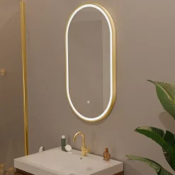 Miroir Lumineux|Lomazoo Miroir salle de bain lumineux LED Hamburg 50x70 cm ovale doré