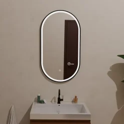 Lomazoo Miroir salle de bain lumineux LED Leipzig 50x90 cm ovale noir