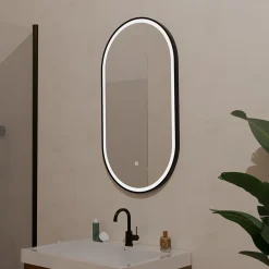 Lomazoo Miroir salle de bain lumineux LED Leipzig 50x90 cm ovale noir