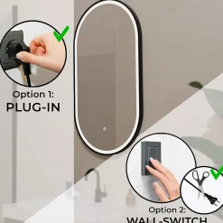 Lomazoo Miroir salle de bain lumineux LED Leipzig 50x90 cm ovale noir