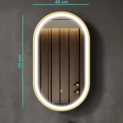 Miroir Lumineux|Lomazoo Miroir salle de bain lumineux LED Berlin 40x70 cm ovale doré