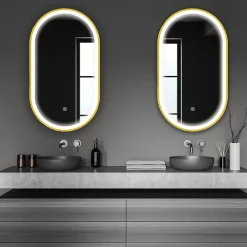 Miroir Lumineux|Lomazoo Miroir salle de bain lumineux LED Berlin 40x70 cm ovale doré